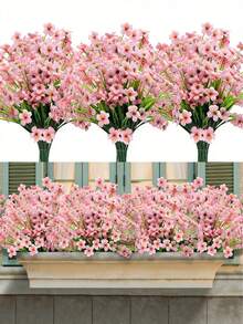 MEHELANY 1Pc Pink Artificial Outdoor Flowers Faux Plastic Flowers Greenery Shrubs Red Silk Flowers For Hanging Planters Outside Porch Vase Home Window Box Decoration - Pink - View 1