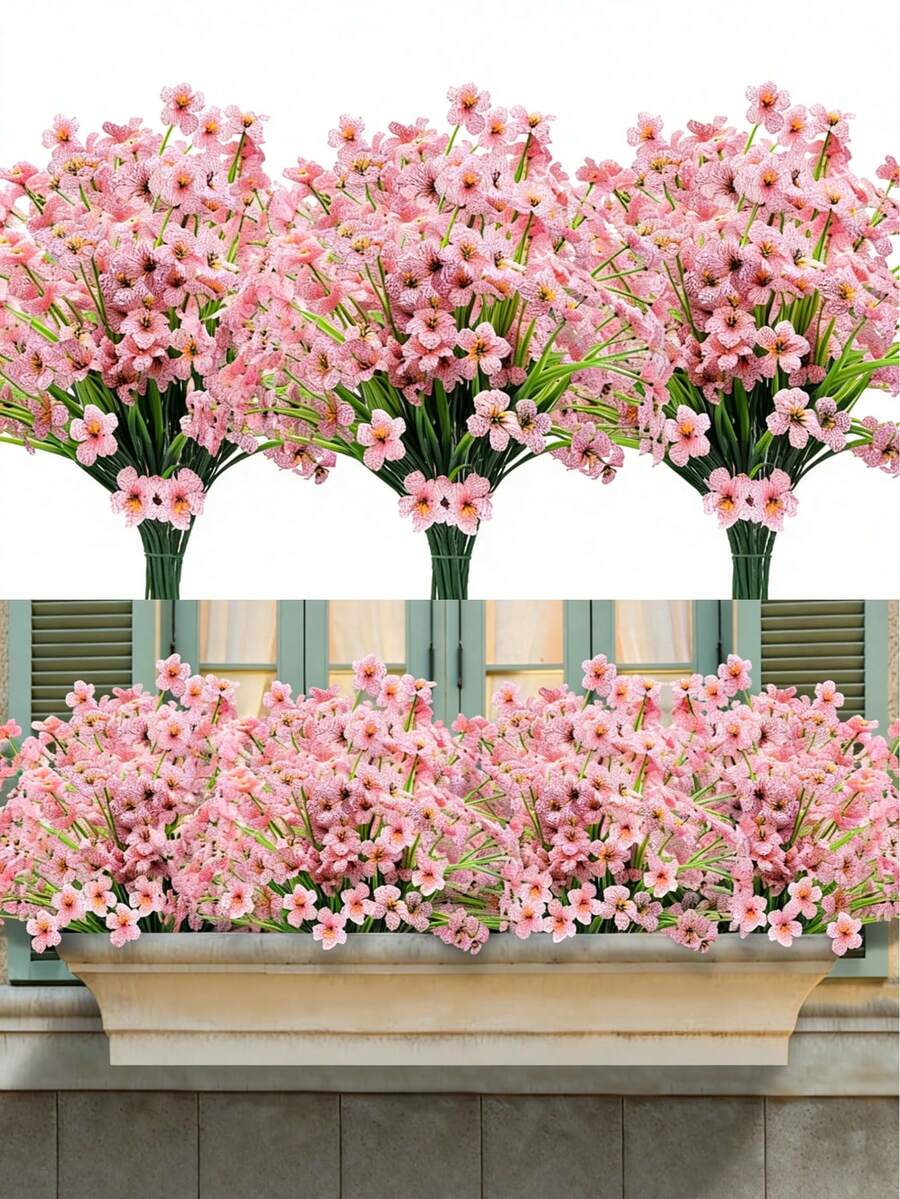 MEHELANY 1Pc Pink Artificial Outdoor Flowers Faux Plastic Flowers Greenery Shrubs Red Silk Flowers For Hanging Planters Outside Porch Vase Home Window Box Decoration - Pink - View 1