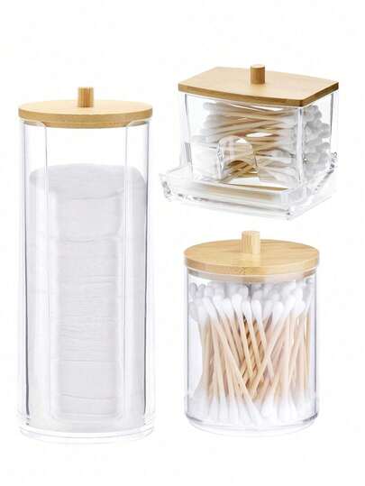 1pc/2pcs/3pcs Qtip Storage Box Transparent Bathroom Storage Jar, Swab/Round Pad/Ball Storage Box, Cosmetic Storage Box, Suitable For Bathroom Dressing Table