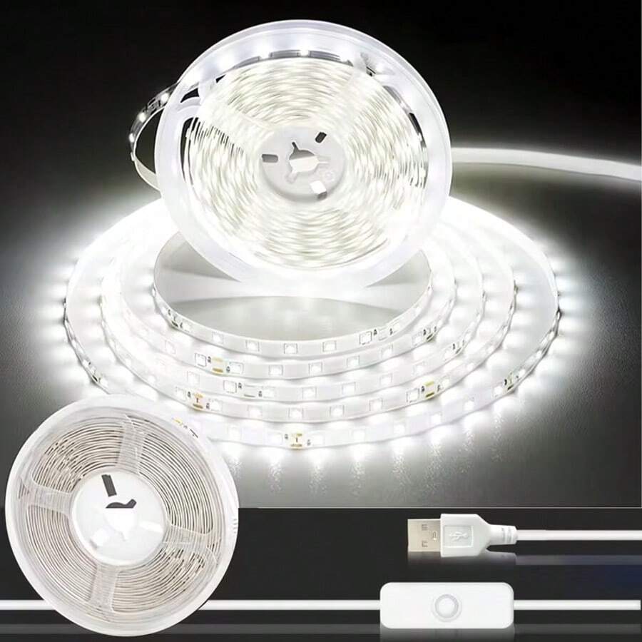 Strisce luminose a LED ad alta luminosità, alimentate tramite USB, con controllo a pulsante, strisce di illuminazione flessibili per decorazioni di sfondo, facile installazione, adatte per retroilluminazione TV, camera da letto, soggiorno, corridoio, cucina, decorazione fai-da-te