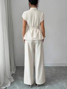 Women's Elegant Tie-Front Sleeveless Top And Wide-Leg Pants Set, Made Of Non-Stretch Fabric, Suitable For Spring/Summer Wear - Apricot - View 6