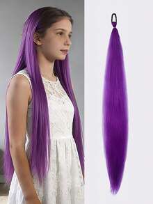 28 Inch Purple Braided Wig With Elastic Band, Women's Hair Extensions, Ombre Purple Braided Ponytail, Synthetic Material - Purple - View 8