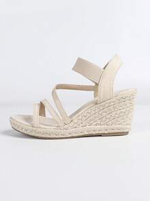 Women's Wedge Heel Bohemian Criss-Cross Strap Vacation Sandals - Beige - View 5