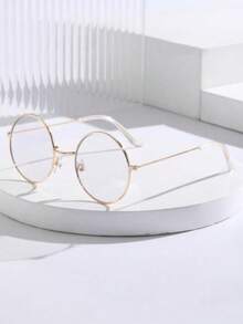 1 Pair Metal Gold Round Frame Photochromic Fashion Glasses, Retro Fashion, Suitable For Women's Daily Wear, Essential For Halloween, Autumn/Winter Outfits, Business Casual, Ideal Gift For Summer Beach, Outdoor Activities, Travel - Gold - View 2