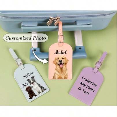 Customized Leather Pet Luggage Tag, Personalized Pet Photo Tag, Engraved Travel Accessories, Gifts For Dog Lovers, Graduation Gifts And New Year Gifts