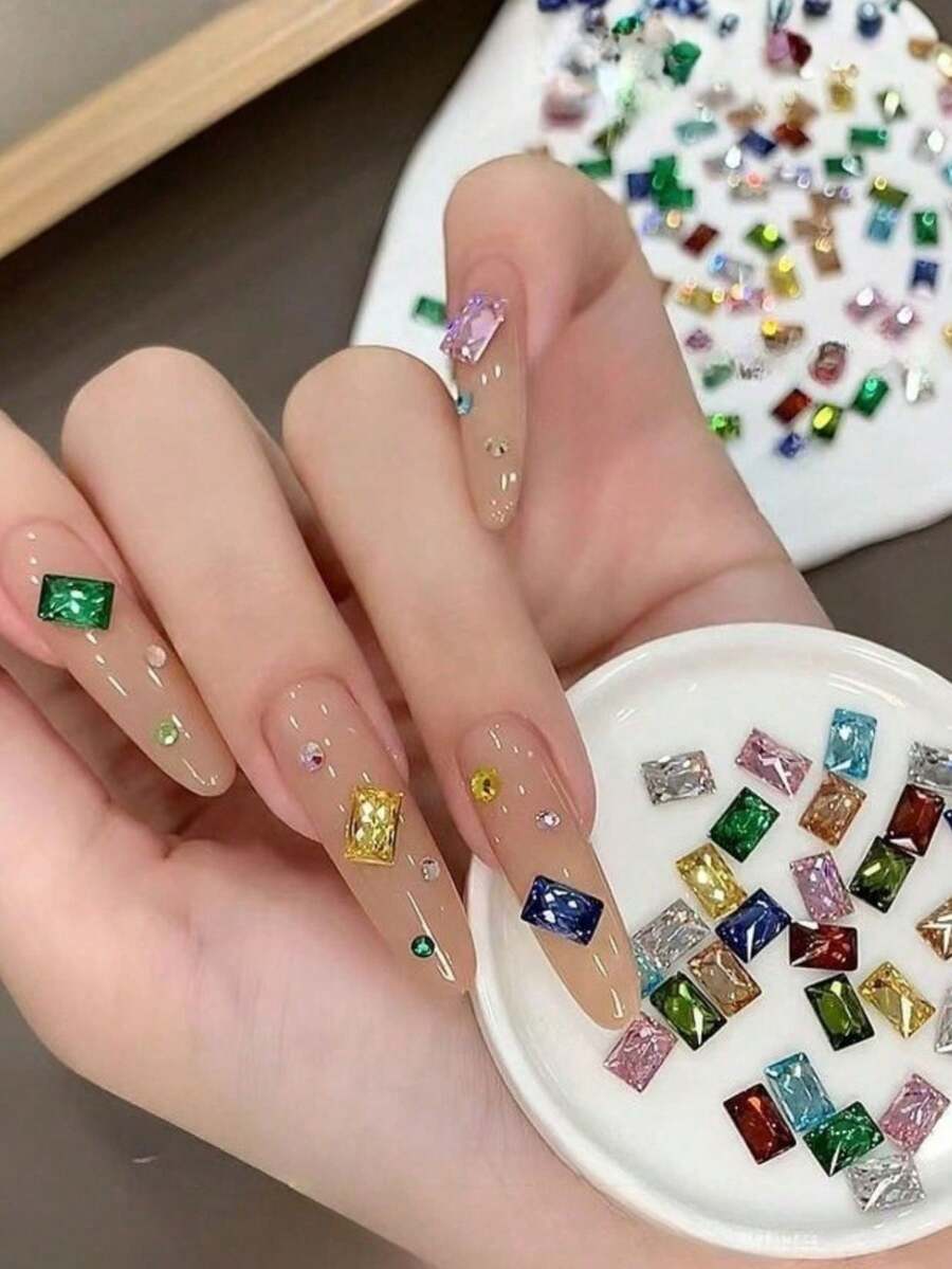 20pcs New High-Quality Colored Sugar Crystal Zirconia Flat Bottom Super Shiny Zirconia Nail Decorations, Nail Art Supplies, Y2K, Nail Accessories, Nail Components - Multicolor - View 1