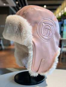 1pc Women's PU Leather & Plush Thickened Ear Protection Trapper Hat, Fashion Casual Versatile Suitable For Daily Wear And Autumn/Winter Warmth