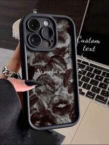 1pc Customized Text Phone Case, Black Lip Kiss Pattern TPU Thickened Bumper Full Coverage Shockproof Silicone Lens Protection Cover, Compatible With Samsung And Compatible With IPhone 17/17Pro/17ProMax/17Air/16/16Pro/16ProMax/16Plus/15/15Plus/15Pro/15ProMax/14/14Plus/14Pro/14ProMax/13/13Pro/13ProMax/12/11 Phone Accessories, High-Quality Protective Case - Black - View 5