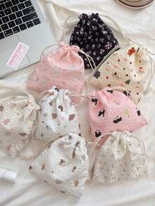 1 套 - 1 个可爱图案抽绳收纳袋 + 1 个柔软布料洗衣/化妆品/首饰/纸巾/卫生巾/零钱包旅行收纳袋 - 彩色 - 查看 1