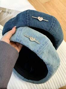 1pc These Denim Berets Blend Casual Retro Texture And Cute Decorative Design, Making Them Ideal Stylish Daily Headwear