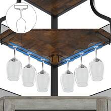 Gabinete de Vinos de Esquina de 5 Niveles Estilo Industrial, con Soporte para Copas de Vino y Estantes Ajustables, Gabinete de Almacenamiento de Licores con Puerta de Rejilla y Deflector, Bar de Hogar, Color Marrón - Marrón - Ver 5