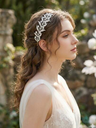 1pc Bohemian Silver Crystal Leaf Vine Vintage Olive Branch Headpiece, Suitable For Bride, Bridesmaid, Formal Dance, Garden Party