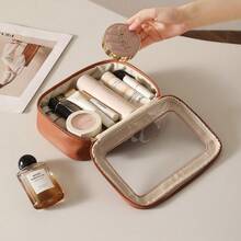 Transparent Cosmetic Bag With Visible Window, Large Capacity + Portable, Leather Transparent Toiletry Bag With Visible Window Design, Birthday Gift - Multicolor - View 3