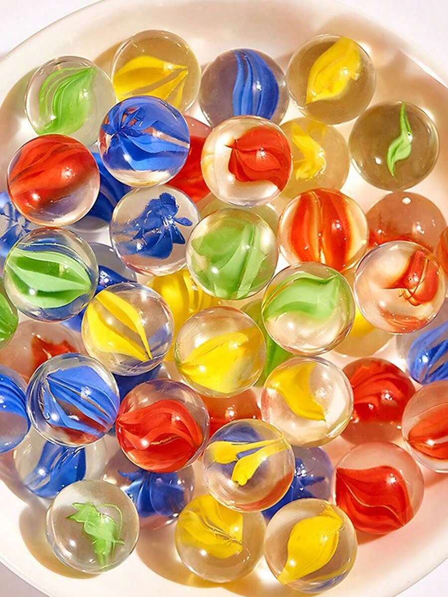 20颗/60颗/100颗彩色玻璃弹珠，弹珠轨道游戏，单人玩具，滚动球，减压玩具，鱼缸装饰，花瓶装饰（颜色和款式随机） - 彩色 - 查看 1