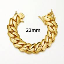 1pc Men's 18K Gold Plated Plated Cuban Link Chain Bracelet  8-22mm Men'S Cuban Chain  Classic Hip-Hop Accessory 316L  Stainless Steel Unisex Gift Music 2025 Autumn And Winter Fashion Bracelet Auspicious New Year Gifts - 22毫米/0.86英寸 - 查看 10