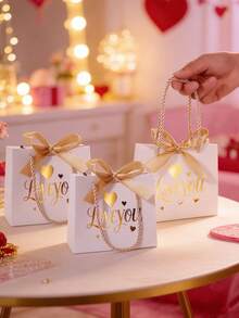 10个/1个/情人节礼盒，带丝带蝴蝶结。适合盛放各种小物件，是节日、生日、情人节、感恩节、单身派对或送给爱人或朋友的完美礼物。 - 白色+金色絲帶[手提] - 查看 7