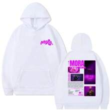 Felpa con cappuccio con stampa grafica del rapper Mora, adatta sia per uomo che per donna, di stile hip-hop, oversize, manica lunga, vintage, streetwear - Grigio Chiaro - Visualizzare 10