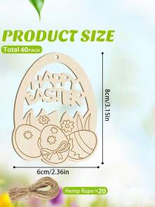 60/30/20/1 Stücke(e) Holz Osterhasen Ei Ornamente, leere Holz Osterier für DIY Basteleien, enthält 30 Seile und 30 Holzstücke, geeignet für Kunstwerke, klassische Osterdekoration, Feiertags-Anhänger oder Ornament, Party Geschenke, Abschlussgeschenke, Heimdekoration, Gartendekoration - Verschiedenfarbig - Übersicht 12