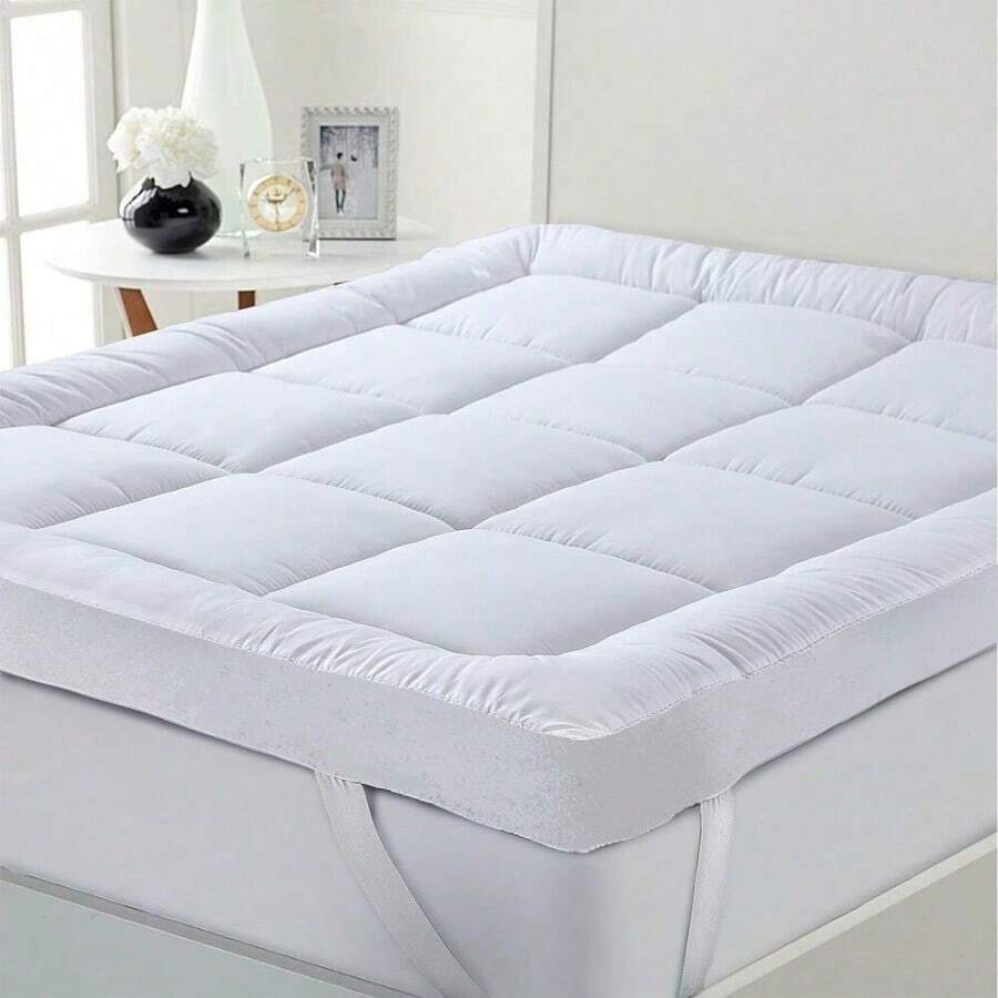 1Pc Hotel Quality Mattress Topper 10cm/ 4-Inch Deep Thick Plush Mattress Pad, Soft Bed Topper With Elastic Straps For Secure Fit, Single Double King Super All Sizes, White, Christmas Gift And  Items - 5ft King - View 1