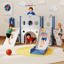 8 In 1 Toddler Slide, Outdoor Indoor Playset For Child Age 1 2 3, Kids Climber Slide With Storage Space And Non-Slip Steps, Basketball Hoopa And Telescope - Blue - View 10