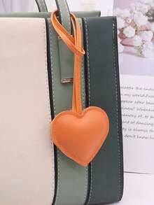 1pc Customized Engraved Logo Leather Heart-Shaped Strap, Minimalist Bag Charm, Car Keychain, Apparel Accessory, Couple Backpack Pendant - Multicolor - View 14