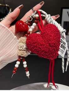 Soft Plush Heart Pendant Mobile Phone Hanger, Personalized Girl's Bag Accessory Plush Heart Keychain, Cute Multi-Color Key Ring, Backpack Wallet, Coin Wallet, Can Be Used As A Bag Accessory, Suitable As A Gift For Girls On Valentine's Day Or New Year's Day. - Multicolor - View 2