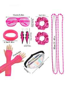 9Pcs D EXCEED 80s Costume Accessories For Women, Scrunchies, Earrings, Necklace, Fishnet Gloves, Fanny Pack - For 80s Retro Party Dance Performances Neon Party Cosplay Proms Birthday Party - Multicolor - View 10