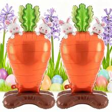 2个/套 119厘米巨型胡萝卜造型铝箔气球，适合复活节主题气球装饰 - 彩色 - 查看 1