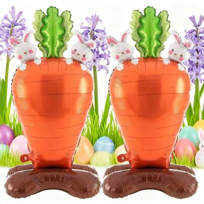 2pcs/Set 119cm Giant Standing Carrot Shaped Foil Balloon Set, Suitable For Easter Theme Balloons