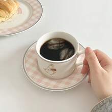 韩式复古陶瓷兔子茶杯碟套装，可爱女孩法式下午茶、早餐甜点盘、茶杯、水杯、茶杯碟套装 - 彩色 - 查看 6