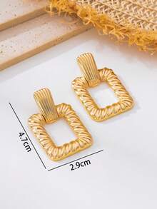 1 Pair Handmade Classic Versatile Gold Textured Hollow Geometric Pendant Earrings, Women Jewelry - Yellow Gold - View 5