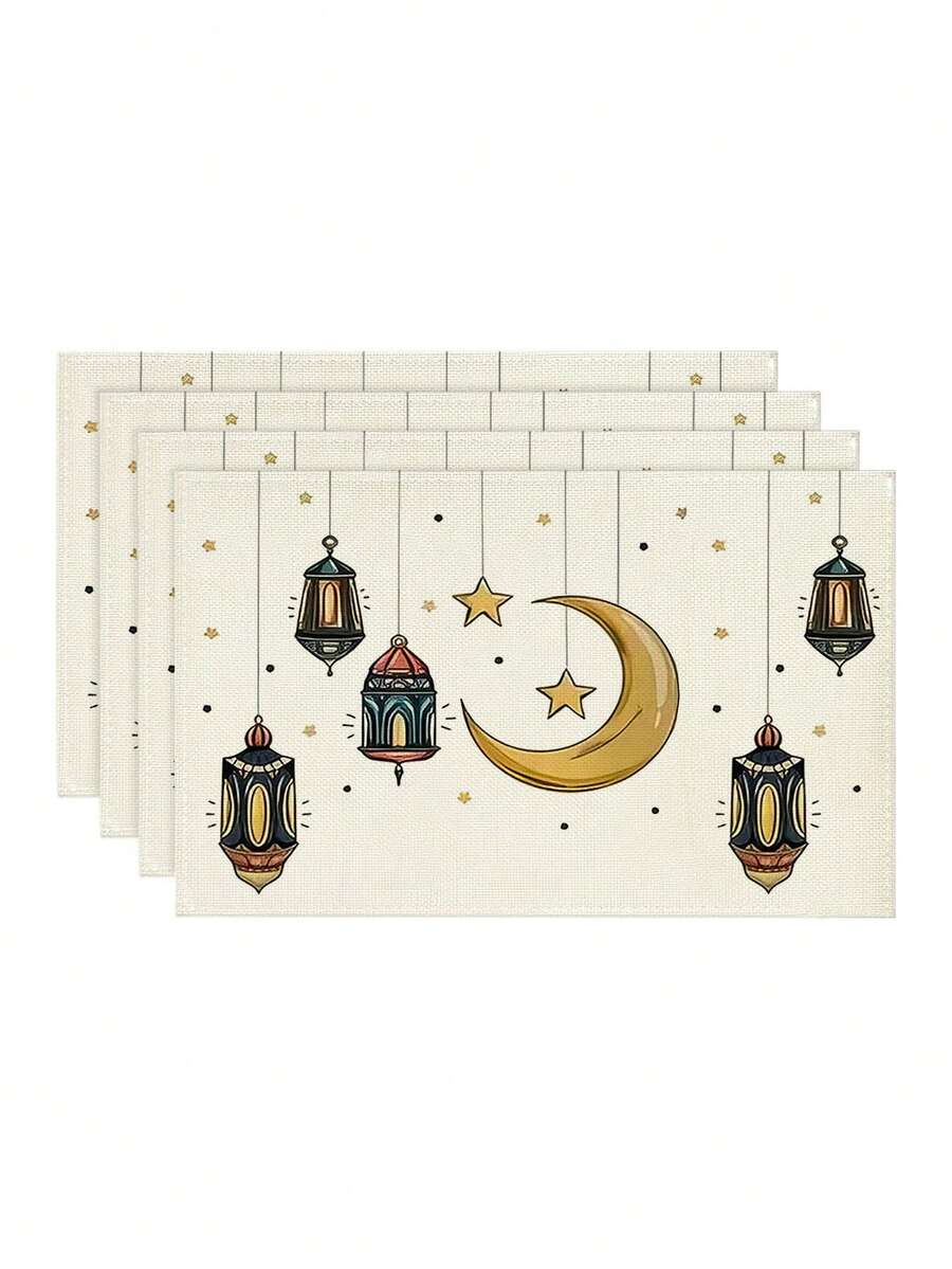 4/6pcs Ramadan, Ramadan Kareem, Ramadan Mubarak, Eid Mubarak, Eid Al Fitr Placemats, Heat Insulation Pads, Washable And Dirt-Resistant Placemats, Suitable For Home, Restaurant, Dining Table Decor, Room Decor, Home Decor, Islamic Holiday Decorations, Muslim Holiday Decorations
