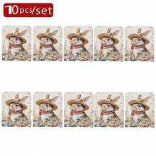 1pc/4pcs/6pcs/10pcs Easter Series Plush Chair Cover With Printed Image Of A Brown And White Rabbit Wearing A Floral Woven Hat And Patterned Scarf, Surrounded By Daisy, Rose And Other Flowers - Multicolor - View 15