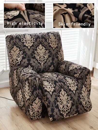 1 Set Of 4/6/8 Pcs Geometric Floral Pattern Recliner Chair Cover, Minimalist Retro Print Recliner Slipcover, Stretch Sofa Cover, Suitable For Living Room Office Home Decor