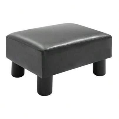 Ottoman/Bench Made Of Black Faux Leather, 40x30x24cm, Stylish And Comfortable For Living Room And Hallway.