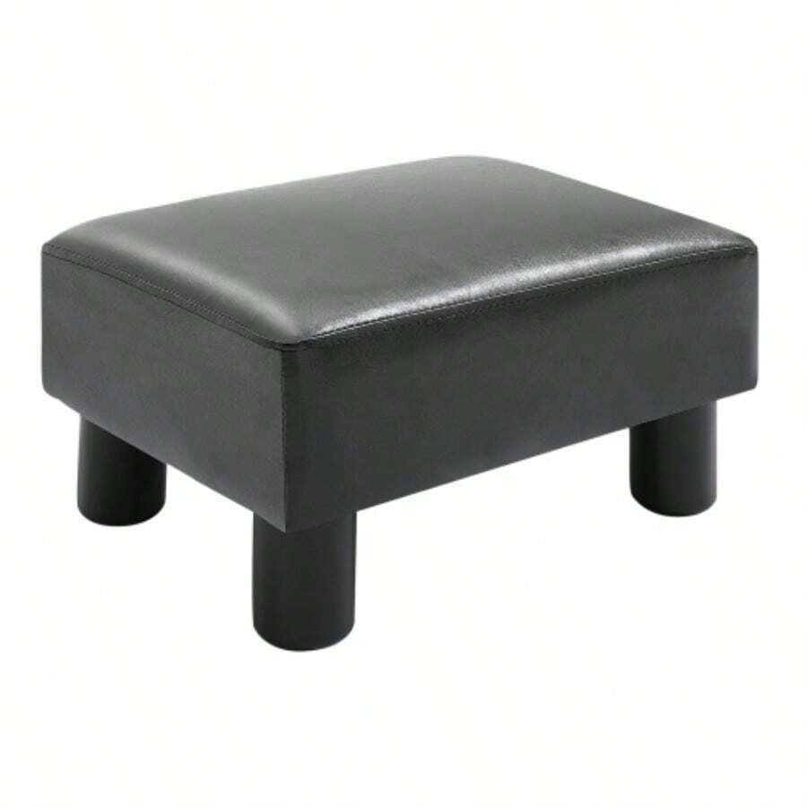 Ottoman/Bench Made Of Black Faux Leather, 40x30x24cm, Stylish And Comfortable For Living Room And Hallway.