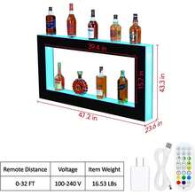 Estante Exhibidor de Botellas de Licor con LED, Estante de Bar Iluminado con Control Remoto y App, 16 Colores y 4 Modos, Soporte de Acrílico para Botellas de Licor - Cuadrado de 2 pasos de 48 pulgadas - Ver 2