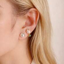 Fashionable Tulip Pearl Earrings, Light Luxury Style Ear Studs, Genuine Gold French Niche Earrings, Are The Best Choice For Ladies' Daily Gatherings, Parties, And Gift-Giving