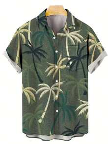 Camicia casual a maniche corte con bottoni e stampa di palme, estiva, da uomo - Multicolore - Visualizzare 5