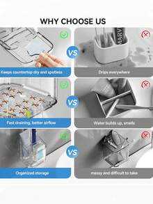 حامل فرشاة أسنان شفاف قطعة واحدة، رف تخزين جداري مقسم، منظم حمام بدون ثقب إبداعي، يمكن تخزين فرشاة الأسنان والمشط والحلاقة، ديكور حمام المنزل - شفاف - مشاهدة 5
