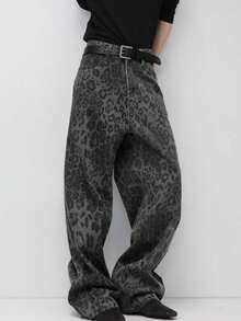 男士四季皆宜美式豹纹街头复古时尚宽松直筒阔腿裤 - 灰色 - 查看 1