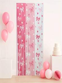 1/3件装粉白蝴蝶结主题塑料流苏彩带 - 1x2米长，耐用雨丝流苏，带有精致的蝴蝶结图案，非常适合生日、婚礼、迎婴派对等场合。 - 彩色 - 查看 7