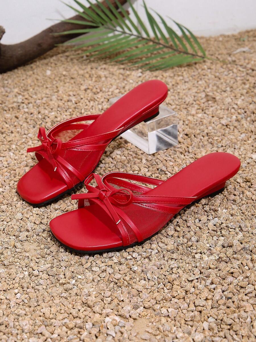 女士纯色优雅高跟凉鞋，PU皮革高跟沙滩/派对/户外凉鞋，夏季