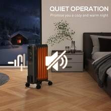 HOMCOM 1500W Oil Filled Radiator, Portable Electric Heater With 3 Heat Settings, Cut-Off And Wheels, Grey - UK Plug(220-240V) - View 7