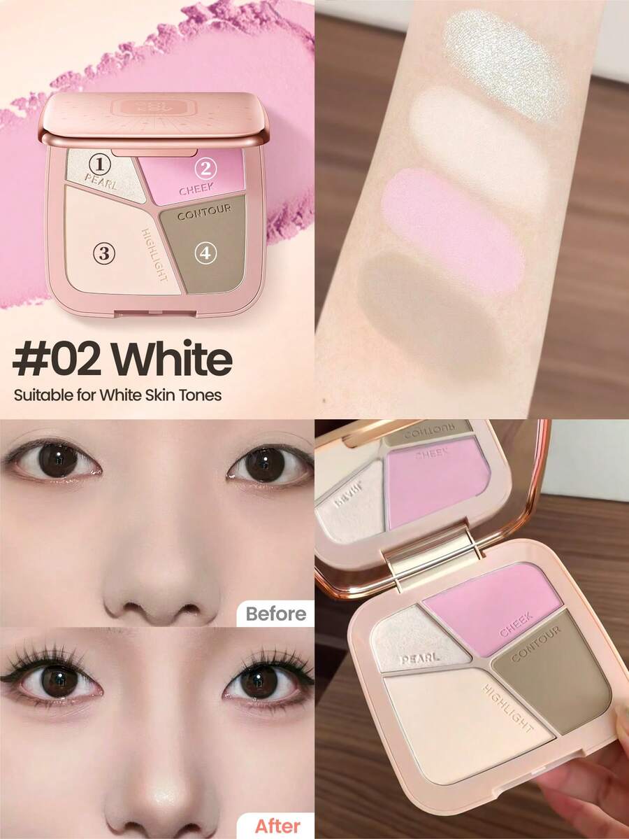 COLORKEY 17克高光修容盘，腮红盘，多用途哑光彩妆盘，可用于提亮、腮红、修容、眼影和塑形，品牌化妆品，适合女性和女孩，完美适用于秋冬季节、Y2K时尚、生日、圣诞节礼物、派对必备、最佳配色、情人节礼物 - 02 White - 查看 1