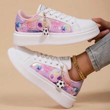 26 Latest Football Lace-Up Thick Sole Camouflage Graffiti Couple Casual Sneakers, Fashion Versatile Sports Shoes - Pink - View 12