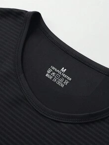Camiseta de tirantes de secado rápido para hombres, camiseta sin mangas con panel en V texturizado para gimnasio & deportes de carrera - Negro - Ver 9