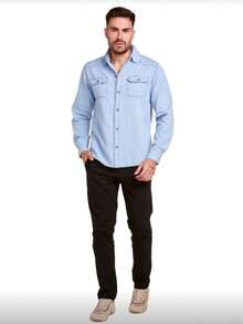 Men's Long-Sleeved Dress Shirt With Pocket - Baby Blue - View 2