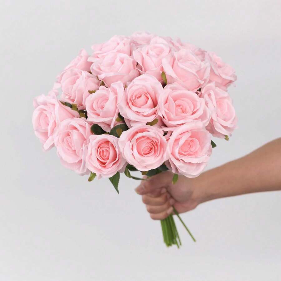 10pcs Artificial Single Rose Flower, Suitable For Spring/Summer Decor, Restaurant, Bedroom, Tabletop, Furniture, Vase DIY, Wedding Decoration, Holiday Gift - Baby Pink - View 1