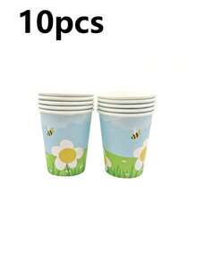 10pcs Bee Themed Party Plates, Tissue Cups, Tablecloths, Bee Honey Gathering Party Utensils, Suitable For Festivals, Celebrations, Birthdays, Parties, Tea Parties, And Weddings. Bee Festival - Multicolor - View 8